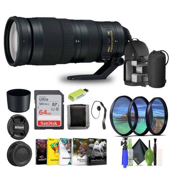 Picture of Nikon - AF-S NIKKOR 200-500mm f/5.6E ED VR Super Telephoto Zoom Lens (20058) + 64GB Memory Card + Backpack + Card Reader + Corel Photo Software + Filter Kit + Flex Tripod + Memory Wallet + More