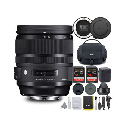 Picture of Sigma 24-70mm f/2.8 DG OS HSM Art Canon EF Lens Bundle with USB Dock, 64GB SD Memory Card, and Camera System Gadget Bag with Accessory and Cleaning Kit (5 Items)