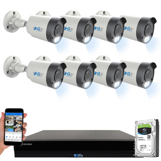 Picture of GW Security 4K Outdoor/Indoor AI Smart Functions Security Camera System, 16 Channel 8MP PoE NVR, 8 x 4K IP Color Night Vision Microphone Bullet Camera, 24-7 Video & Audio Recording