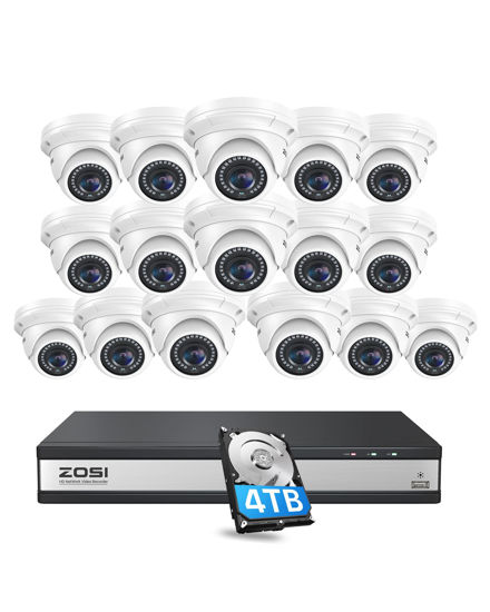 Picture of ZOSI 16 Channel 4K POE Security Camera System,H.265 4K 8MP 16CH NVR with 4TB HDD,16 x 5MP CCTV PoE IP Dome Camera Outdoor Indoor,80FT Night Vision,Remote Access for Home Business 24/7 Recording