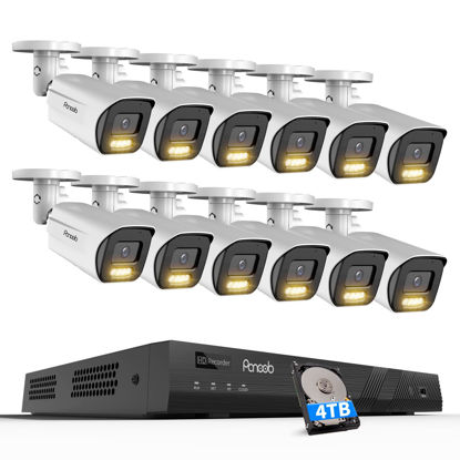 Picture of PANOOB 4K Security Camera System 16 Channel 4TB HDD, 12 8MP PoE Commercial IP Bullet Cameras with Spotlight Color Night Vision, 2 Way Audio, AI Human Vehicle Detection, Remote Access, PB65A1216-8MD