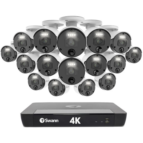 Picture of Swann 4K Master Security Camera,16 Channel NVR with 2TB HDD, 16x Bullet IP Cameras, Indoor/Outdoor PoE Wired, 24/7 Home Surveillance, Color Night Vision, True Detect, Spotlights, 1676816