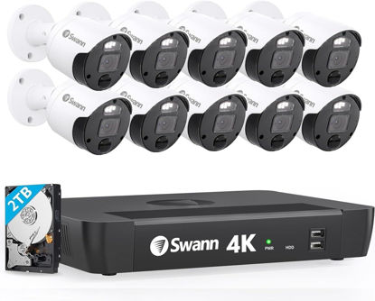 Picture of SWANN Master 4K, 16 Channel Home Security Camera System, 2TB NVR, 10 PoE IP Cameras Outdoor, Wired Surveillance CCTV, Heat Motion Vehicle Detection, LED Light, 24/7 Recording Security Camera, 1676810