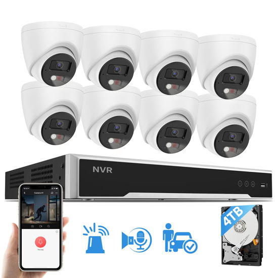 Picture of HITOSINO 4K PoE Security Camera System with 2-Way Audio - 4K 16CH NVR with 4TB HDD (2 SATA Up to 16TB), 8 * 4K PoE IP Cameras, Sound & Light Alarm, Smart Color Night Vision, Human Vehicle Detection