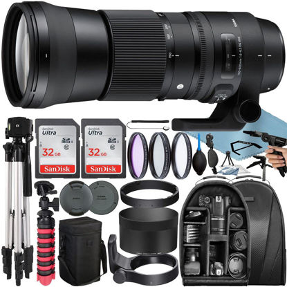 Picture of Sigma 150-600mm 5-6.3 Contemporary DG OS HSM Lens for Canon EF-Mount with 2 Pack SanDisk 32GB Memory Card + Backpack + Filter Kit + Tripod + A-Cell Accessory Bundle