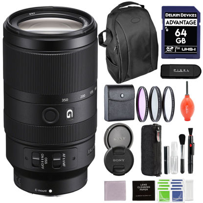 Picture of Sony Alpha 70-350mm F4.5-6.3 G OSS Super-Telephoto APS-C Lens (Black) Advanced Accessory Bundle with Backpack, 64GB SD Card, 3PC Filter Kit & More | SEL70350G