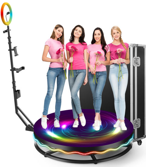 Picture of 360 Photo Booth Machine for Parties with Ring Light Stand on Remote Control Automatic Slow Motion 360 Spin Photo Camera Booth Free Custom Logo