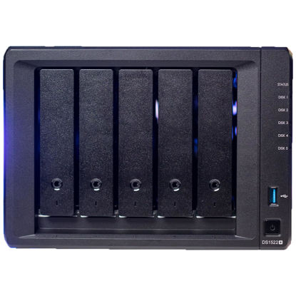 Picture of Synology DiskStation DS1522+ 5-Bay NAS Enclosure - 5 x 3.5 or 2.5" SATA HDD/SSD, 2 x M.2 NVMe SSD Slots, 16GB DDR4 RAM, AMD Ryzen R1600 Dual-Core up to 3.1 GHz, 4 x Gigabit Ethernet Ports