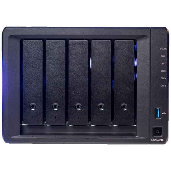 Picture of Synology DiskStation DS1522+ 5-Bay NAS Enclosure - 5 x 3.5/2.5" Bays, 2 x M.2 2280 Slots, 16GB DDR4 RAM, 2.6 GHz AMD Ryzen R1600 Dual-Core, 4 x Gigabit Ethernet Ports