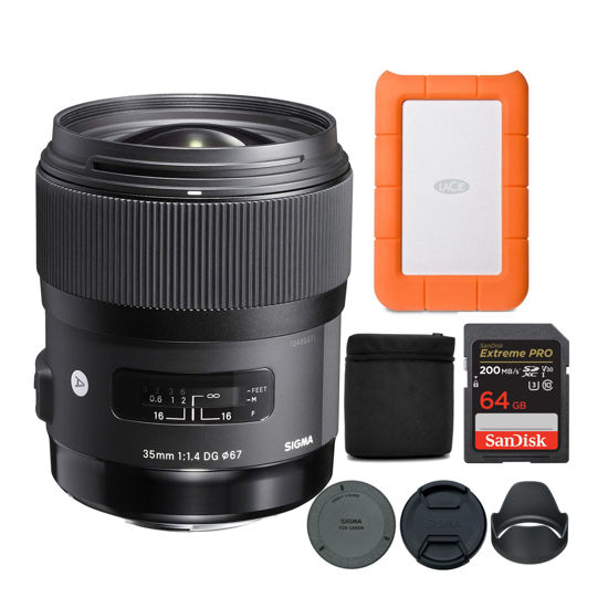 Picture of Sigma 35mm f/1.4 Art DG HSM Lens for Canon DSLR Cameras Bundle with 1TB External Hard Drive and 64GB SD Card (3 Items)