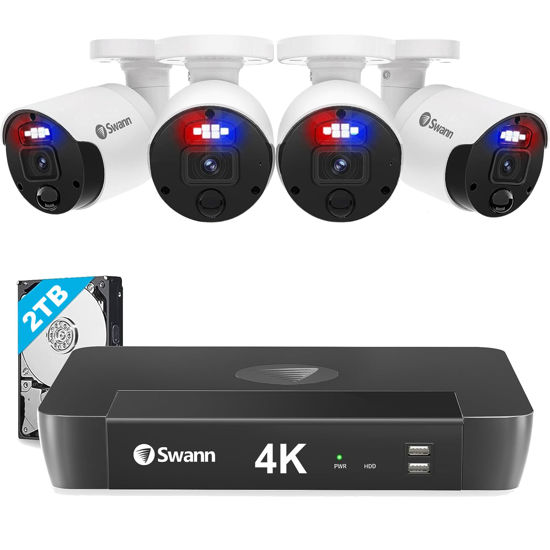 Picture of Swann Pro 4K Ultra HD, 8 Channel Security System, 2TB NVR, 4 Bullet PoE IP Cameras Outdoor, Wired Surveillance CCTV, Heat Motion Vehicle Detection, LED Light, 24/7 Recording Security Camera, 889804