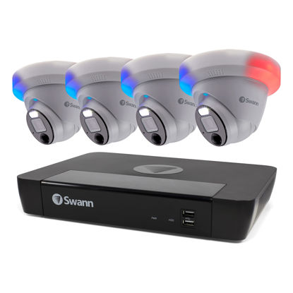 Picture of SWANN Pro 4K UHD, 8 Channel Home Security System, 2TB NVR, 4 Dome PoE IP Cameras Outdoor, Wired Surveillance CCTV, Heat Motion Vehicle Detection, LED Light, 24/7 Recording Security Camera, 889804D