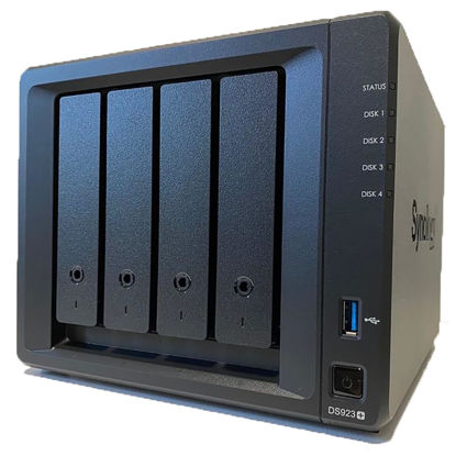 Picture of Synology DiskStation DS923+ 4-Bay NAS Enclosure - 4 x 3.5/2.5" Bays, 2 x M.2 2280 Slots, 16GB DDR4 RAM, 2.6 GHz AMD Ryzen R1600 Dual-Core, 2 x Gigabit Ethernet Ports