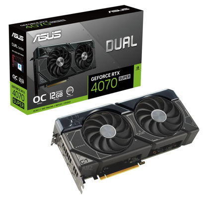 Picture of ASUS Dual GeForce RTX 4070 Super OC Edition Graphics Card (PCIe 4.0, 12GB GDDR6X, DLSS 3, HDMI 2.1, DisplayPort 1.4a, 2.56-Slot Design, Axial-tech Fan Design, Auto-Extreme Technology, and More)