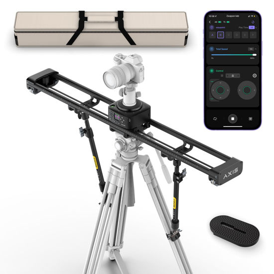 Picture of Zeapon AXIS 100 (2-axis) Multi-axis Motorized Camera Slider, 39''/ 100cm DSLR Carbon Fiber Electric Track, LCD Screen APP Control, Pan Head for 360° Panoramic Time-Lapse Follow Focus