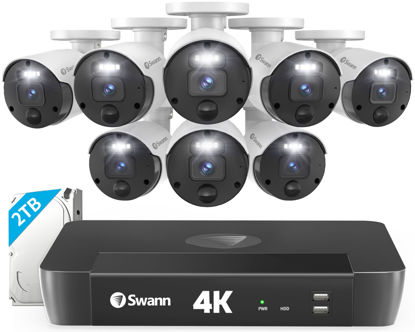 Picture of Swann 4K Master Security Camera System, 8pcs PoE Bullet Cameras, 8CH Cat5e Wired NVR System with 2TB HDD, Sensor Spotlights, Color Night Vision, 24/7 Home Surveillance, True Detect, Indoor/Outdoor