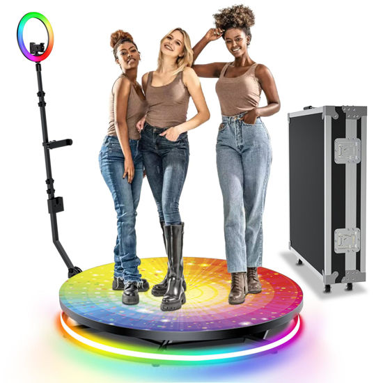 Picture of Sabeeney 360 Photo Booth Machine 31.5'', 360 Camera Booth with Flight Case, 360 Degree Automatic Rotating Photobooth Customized Logo for 2-3 People