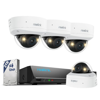 Picture of Reolink 12MP 8CH PoE Security Camera System with IK10 Vandalproof, 4pcs Dome PoE Cams Wired Outdoor, Spotlights Color Night Vision, Built-in 2TB HDD, Smart AI Detection, Two-Way Audio, RLK8-1200V4