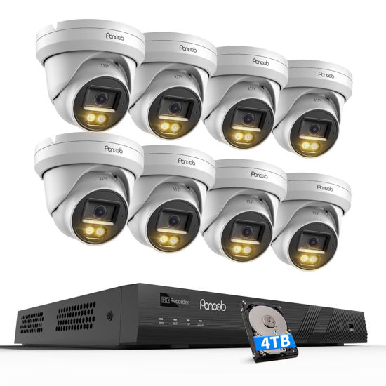 Picture of PANOOB 8 Security Camera System 5MP, 8X Wired IP Dome Turret PoE Camera Outdoor w/Mic, Smart Dual Light Color Night Vision, Remote Playback, AI Human Detection, 4K 16CH NVR 4TB HDD, PD93BA0816-5MDF