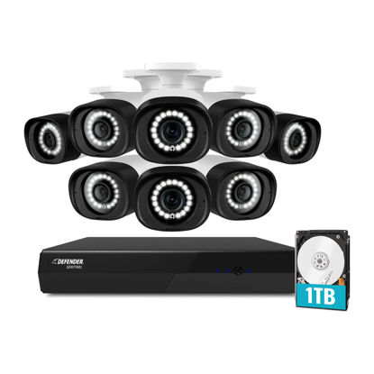 Picture of Defender Sentinel 4K Ultra HD Wired PoE Security Camera System with 1TB 8Ch NVR and 8 Outdoor Surveillance Color Night Vision Metal 8MP/4K Cameras, Smart Human Detection, Spotlight and Mobile App