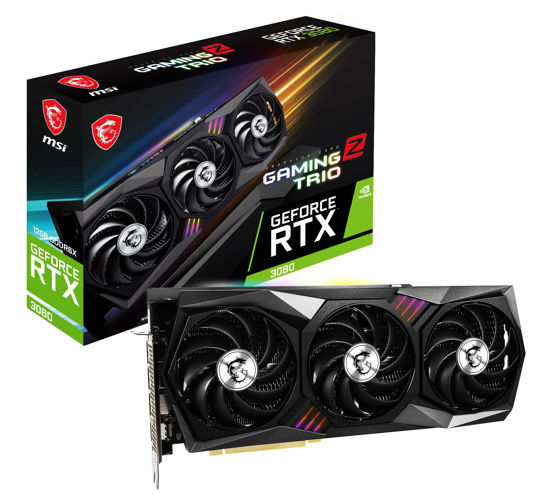 Picture of MSI Gaming GeForce RTX 3080 Gaming Z Trio 12G LHR 12GB GDRR6X 384-Bit HDMI/DP Nvlink Torx Fan 4 RGB Ampere Architecture OC Computer Gaming Graphics Card, NVIDIA GPU Video Cards for Gaming PC (Renewed)