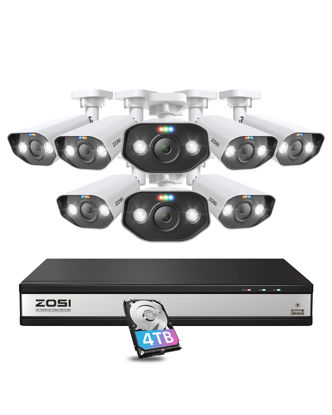 Picture of ZOSI 16CH 4K PoE Security Camera System with 2 Way Audio,H.265+ 8MP 16CH NVR with 4TB HDD for 24/7 Recording,8X 5MP PoE IP Cameras Indoor Outdoor with Person Vehicle Detection,Color Night Vision