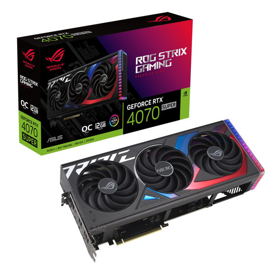 Picture of ASUS ROG Strix GeForce RTX 4070 Super OC Edition Gaming Graphics Card (PCIe 4.0, 12GB GDDR6X, DLSS 3, HDMI 2.1a, DisplayPort 1.4a, Massive Vented Backplate, Power Sensing, Aura Sync)