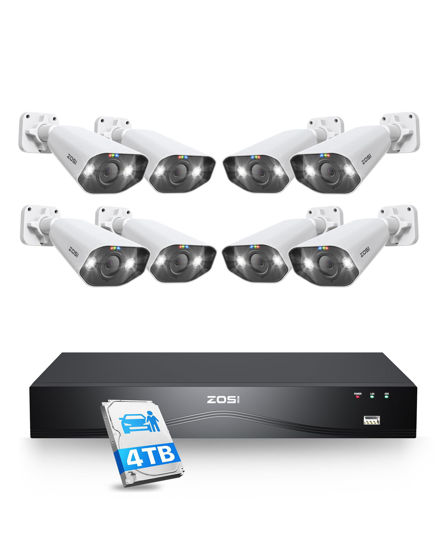 Picture of ZOSI 24CH 4K Spotlight PoE Security Camera System with Face/Person/Vehicle Detection,8pcs 4K Outdoor IP Cameras,2 Way Talk,Night Vision,16 Port 24CH 8MP Dual-Disk NVR with 4TB HDD for 24/7 Recording