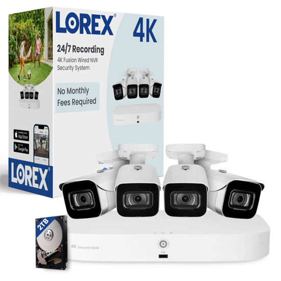 Picture of Lorex Fusion 4K Security Camera System w/ 2TB NVR - 8 Channel PoE Wired Home Security System w/ 4 Metal Cameras - Motion Detection, Color Night Vision, Weatherproof Outdoor Surveillance