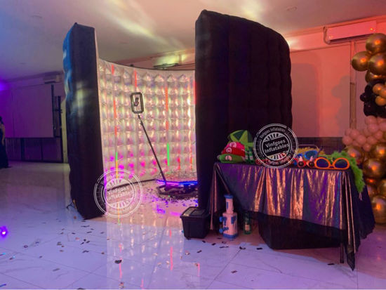 Picture of Vinfgoes 360 Photo Booth Inflatable Enclosure with 24pcs Led Light Tube & Air Blower Photo Booth Backdrop for Party, Wedding, Birthday