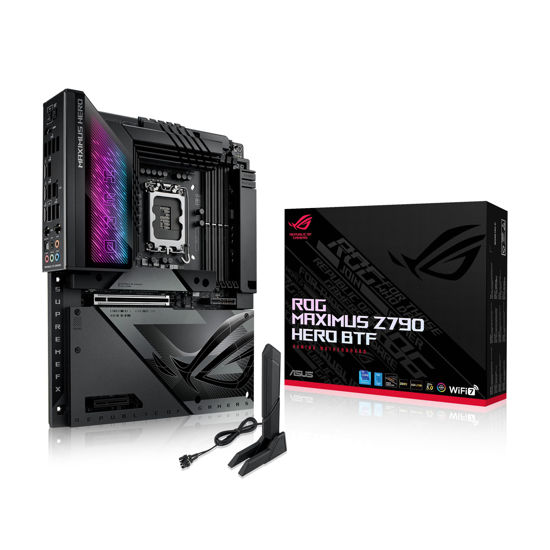 Picture of ROG MAXIMUS Z790 HERO BTF LGA 1700 ATX gaming motherboard,hidden-connector design, 20+1+2 power stages,DDR5,5xM.2 slots,PCIe 5.0 NVMe SSD slot onboard,Wi-Fi 7 with WiFi Q-Antenna,2xThunderbolt 4 ports