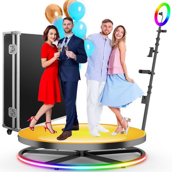 Picture of 360 Photo Booth Machine for Parties Free Custom Logo with Ring Light Stand on Remote Control Automatic Slow Motion 360 Spin Photo Camera Booth