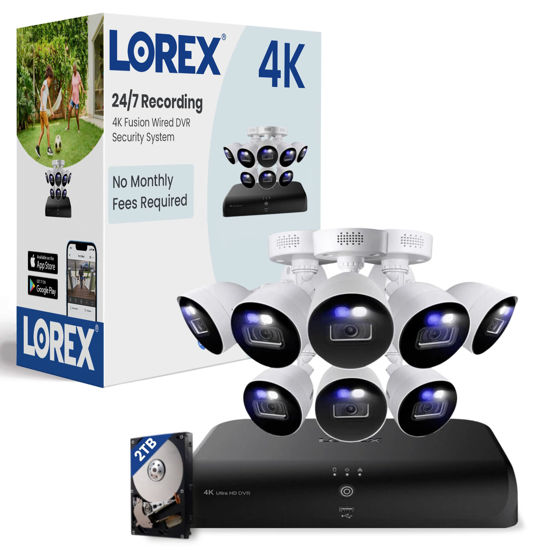 Picture of Lorex 4K 12-Channel (8 Wired & 4 Wi-Fi) Fusion 2TB Wired DVR Home Security System with 8 8MP Smart Deterrence Cameras - Remote Access, Smart Motion Detection, 1P67 Weatherproof, Color Night Vision