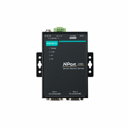 Picture of MOXA NPort 5250A-T 2 Port Device Server, 10/100M Ethernet, RS-232/422/485, DB9 Male, 15KV ESD, 0.5KV Serial Surge, 12~48VDC, -40~75C