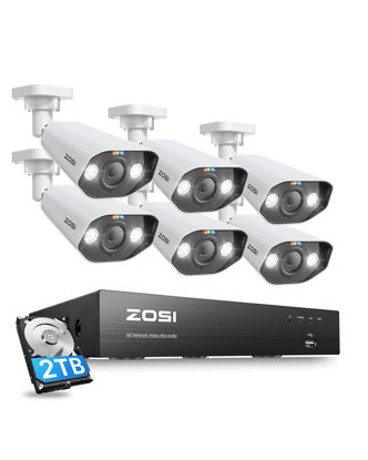 Picture of ZOSI 4K Home PoE Security Camera System,8 Ports 16CH 8MP NVR with 2TB HDD,6pcs 4K Outdoor Indoor PoE Bullet Cameras,AI Human Detection,2 Way Audio,Spotlight Siren,Color Night Vision,for 24/7 Recording