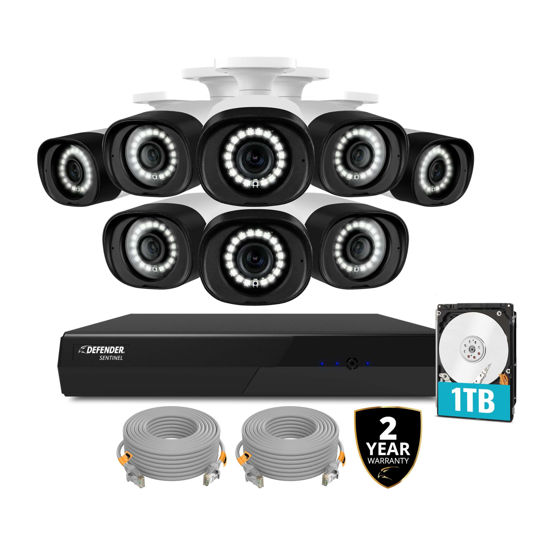 Picture of Defender Exclusive Bundle: Sentinel 4K PoE 8CH NVR Security System, 8 Metal Cameras, 2 Year Warranty, 10 x 60ft Ethernet Cables, Smart Human Detection, Audio Recording, Spotlight, Free Mobile App