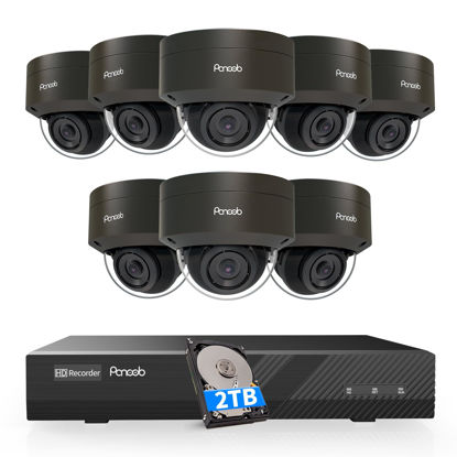 Picture of PANOOB Security Camera System PoE, 8PCS 5MP Wired IP IK10 Vandal-Proof PoE Dome Camera, AI Human Detection, Remote Access, 100ft IR Night Vision Built-in Mic, 4K 8CH PoE NVR 2TB HDD, PD54B0808-5M