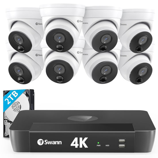 Picture of Swann 4K NVR Dome Security Camera System with 2TB HDD, 8 Channel 8 Cam,PoE Cat5e, Indoor & Outdoor Wired Home Surveillance Security Cameras, Night Vision, Heat Motion Detection