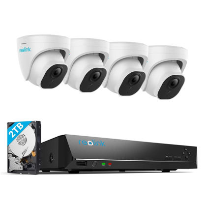 Picture of REOLINK 4K Security Camera System, 4pcs H.265 PoE Wired Turret 4K Cameras with Person Vehicle Detection, 4K/8MP 8CH NVR with 2TB HDD for 24-7 Recording, RLK8-800D4