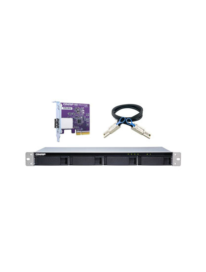 Picture of QNAP TL-R400S 4 Bay 1U Rackmount SATA 6Gbps JBOD Storage Enclosure. PCIe SATA Interface Card (QXP-400eS-A1164) Included