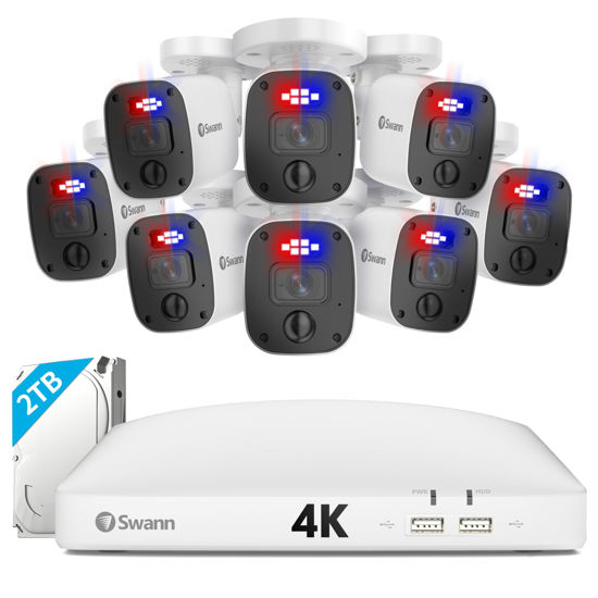 Picture of Swann 4K Security Camera System, 8 Channel 8 Cam, DVR with 2TB for 24/7 Home Surveillance, Indoor/Outdoor Wired 8MP Bullet Cameras, Color Night Vision, IP66,True Detect, Spotlights & Sirens