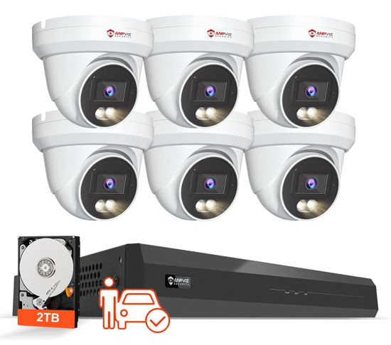 Picture of Anpviz 8CH 4K PoE Security Camera System, 6pcs 8MP Wired PoE Cameras with Person Vehicle Detection, Smart Dual Light Color Night Vision, 4K/8MP 8CH NVR with 2TB HDD for Business Home(U Series)