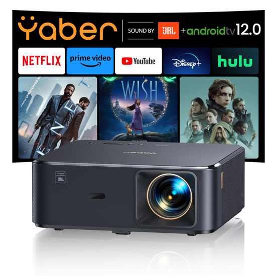 Picture of Projector 4K with Android TV, YABER K2s 800 ANSI WiFi 6 Bluetooth Projector, Sound by JBL, Dolby Audio, Auto Focus & Keystone, Native 1080P 4K Supported Outdoor Movie Projector with Netflix 7000+ Apps