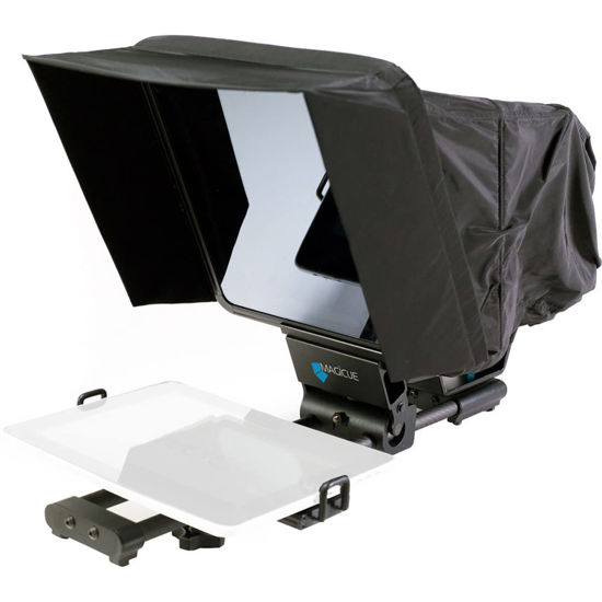 Picture of MAGICUE Mobile Teleprompter System | Carbon Fiber and Aluminum Build | Nylon Hood and Anti-Glare Visor | 13" Diagonal 60/40 Beam Splitter Glass | iPad Tablet Smartphone Compatible Up to 15"