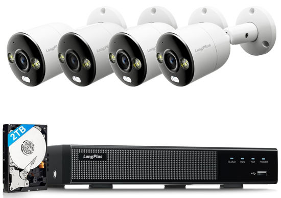 Picture of LongPlus 4K 8CH Security Camera System with 2TB HDD, NVR Home Security Cameras, 4 PoE IP Cameras Outdoor, CCTV Camera Security System with Person Car Pet Detection, Blue & Red Flash Lights Alarm, 24/7