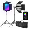 Picture of NEEWER 2 Pack RGB1200 LED Video Light with APP/2.4G Control, 60W Photography Video Lighting Kit with Stands & Bag, 22000Lux@0.5m/1% Precise Min Dimming/360° RGB/ CRI97+/TLCI98+/2500K-8500K/18 Effects