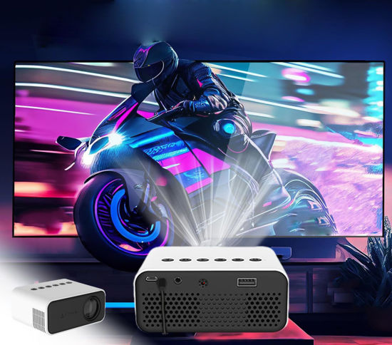 Picture of Portable Automatic Projector,Outdoor/Indoor Movie Projector With Bluetooth USB IOS & Android Smartphone High-definition Projector Portable Projector LED Video 1080p HD Projector Gift