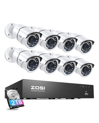 Picture of ZOSI 8CH 4K PoE Home Security Camera System with 2TB HDD,8pcs 5MP Weatherproof Outdoor Indoor IP Cameras,Night Vision,Motion Detection,Remote Access,8MP 8 Ports 16CH NVR Recorder for 24/7 Recording