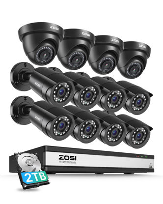 Picture of ZOSI 16CH 3K Lite Security Camera System with 2TB HDD,AI Human/Vehicle Detection,Night Vision,Remote Access,H.265+ 16 Channel 5MP Lite HD-TVI DVR with 12PCS 1080P Outdoor Indoor Surveillance Cameras