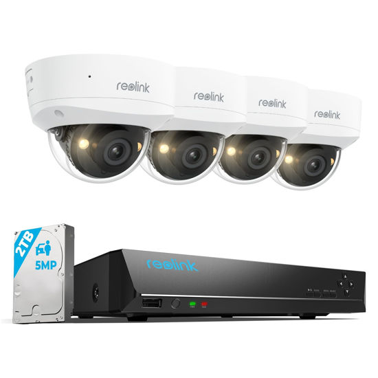 Picture of Reolink 5MP 8CH Home Security Camera System, 4pcs 5MP IK10 Vandalproof PoE Cams Wired Outdoor, 130° Ultra Wide Angle, Color Night Vision, Smart AI Detection, 2-Way Audio, 8CH NVR 2TB HDD, RLK8-500V4